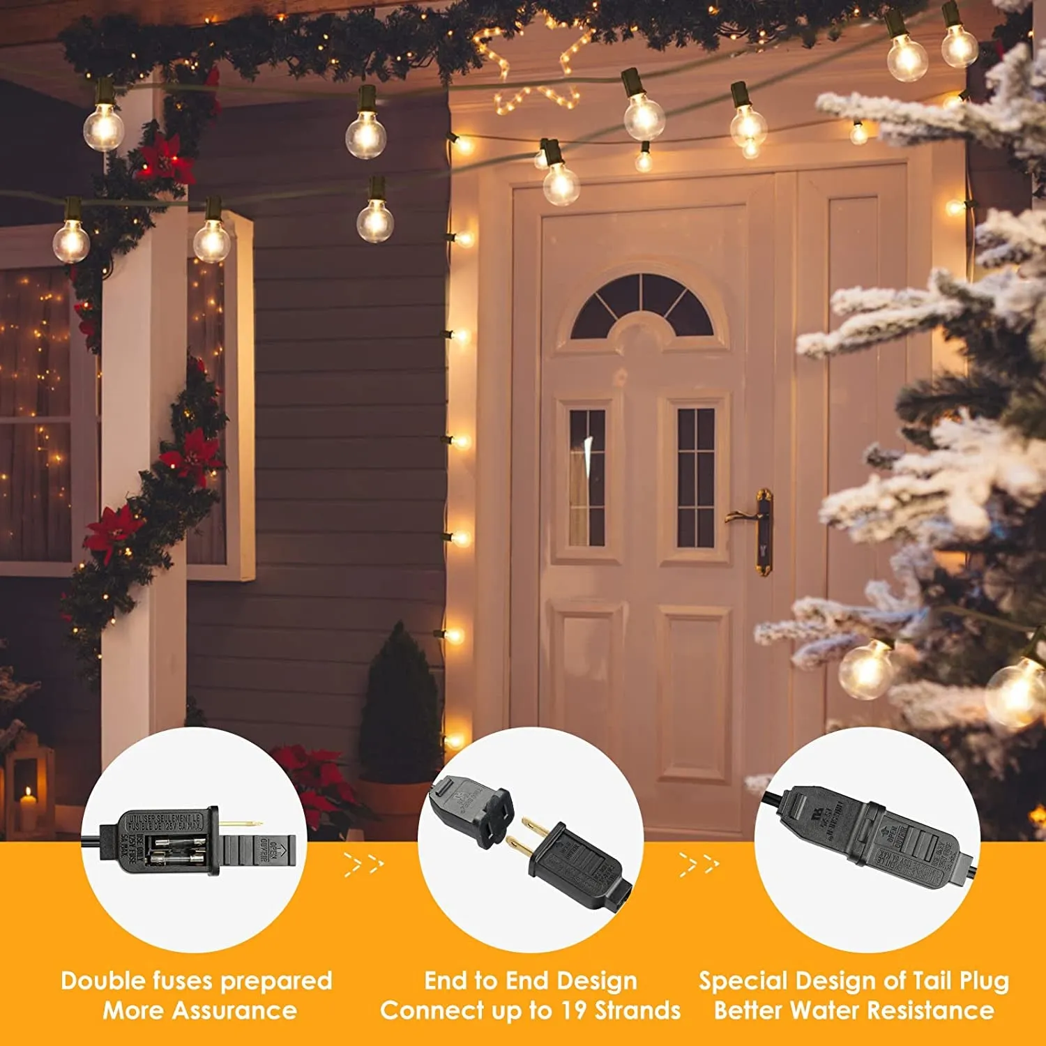 50Ft LED Outdoor String Lights G40 Globe Dimmable Patio Light, Waterproof Hanging String Light with 27 Warm White Shatterproof Bulbs(2 Spare)