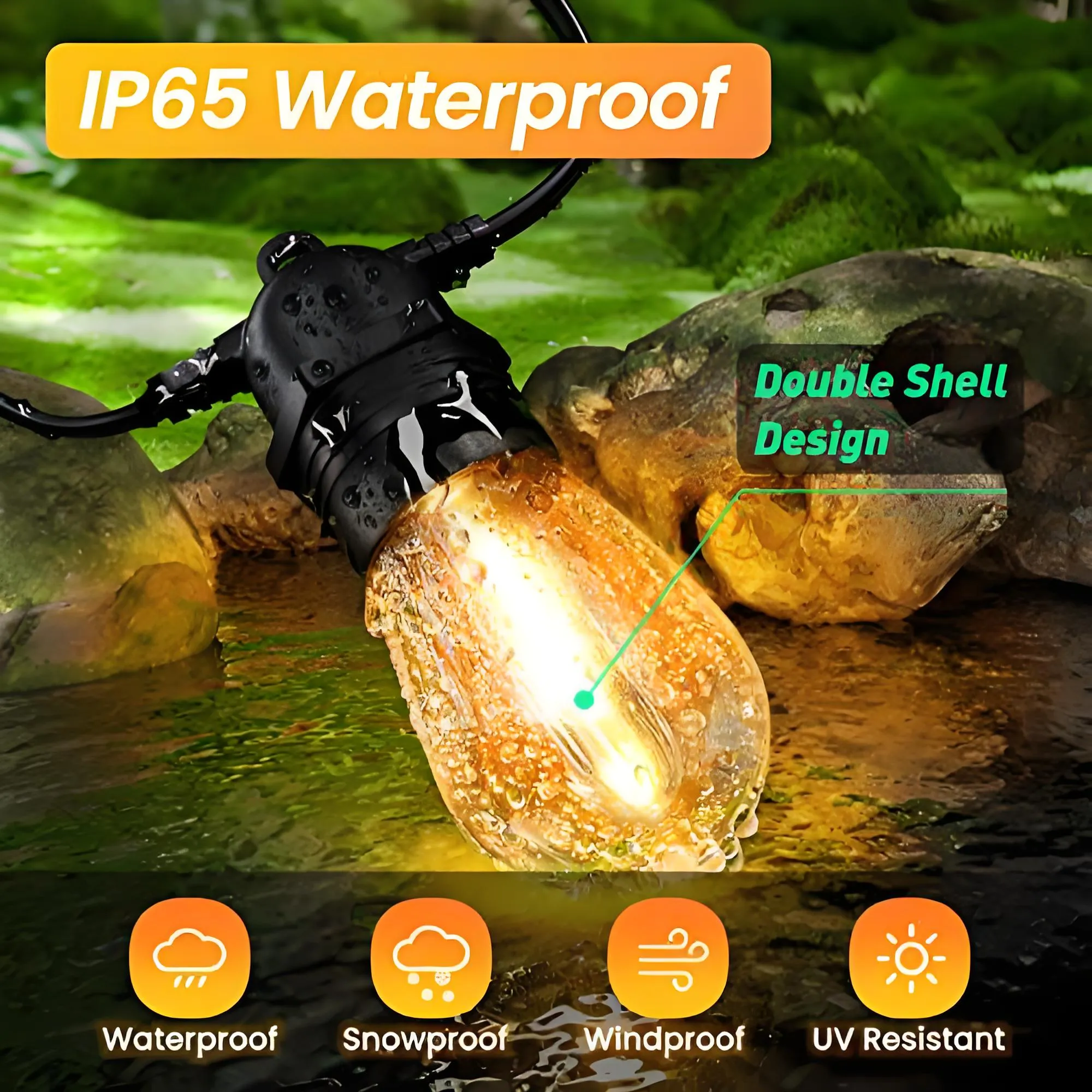 52ft USB-C & Outdoor String Patio Lights With 15 1 Bulbs Waterproof Shatterproof Waterproof String Lights Outdoor