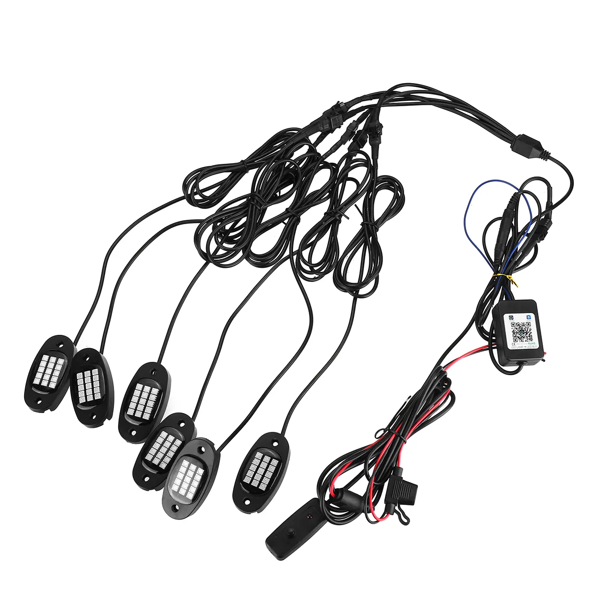 6-In-1 RGB LED Rock Light Fender Underbody Atmosphere Lamp Remote Bluetooth APP