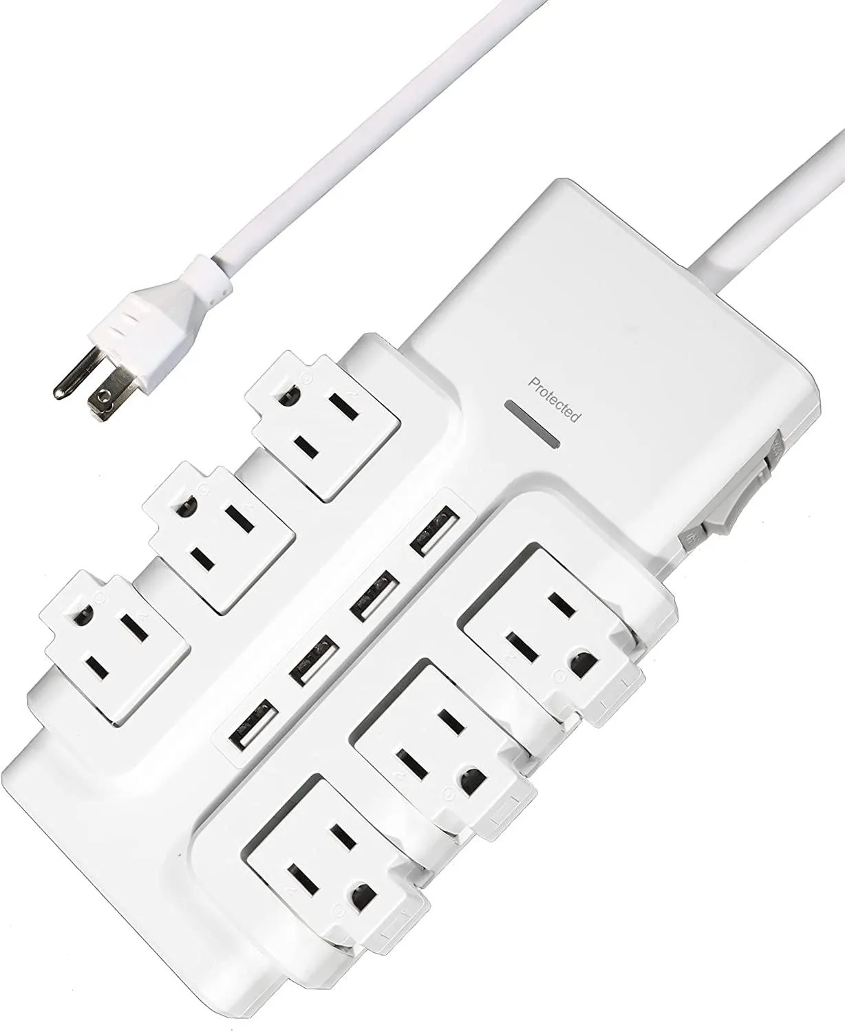 6 Outlets Extender Rotating Power Strip Surge Protector with 4 USB Ports and 6ft Extension Cord Wall Mount for Home Office