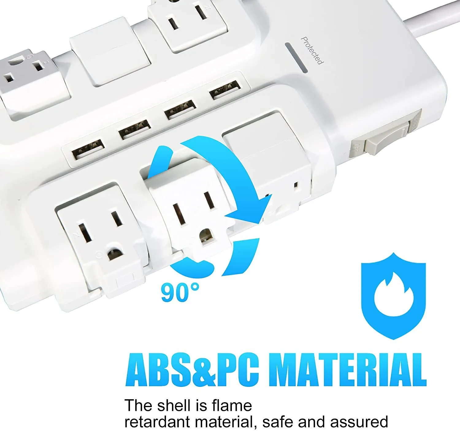 6 Outlets Extender Rotating Power Strip Surge Protector with 4 USB Ports and 6ft Extension Cord Wall Mount for Home Office