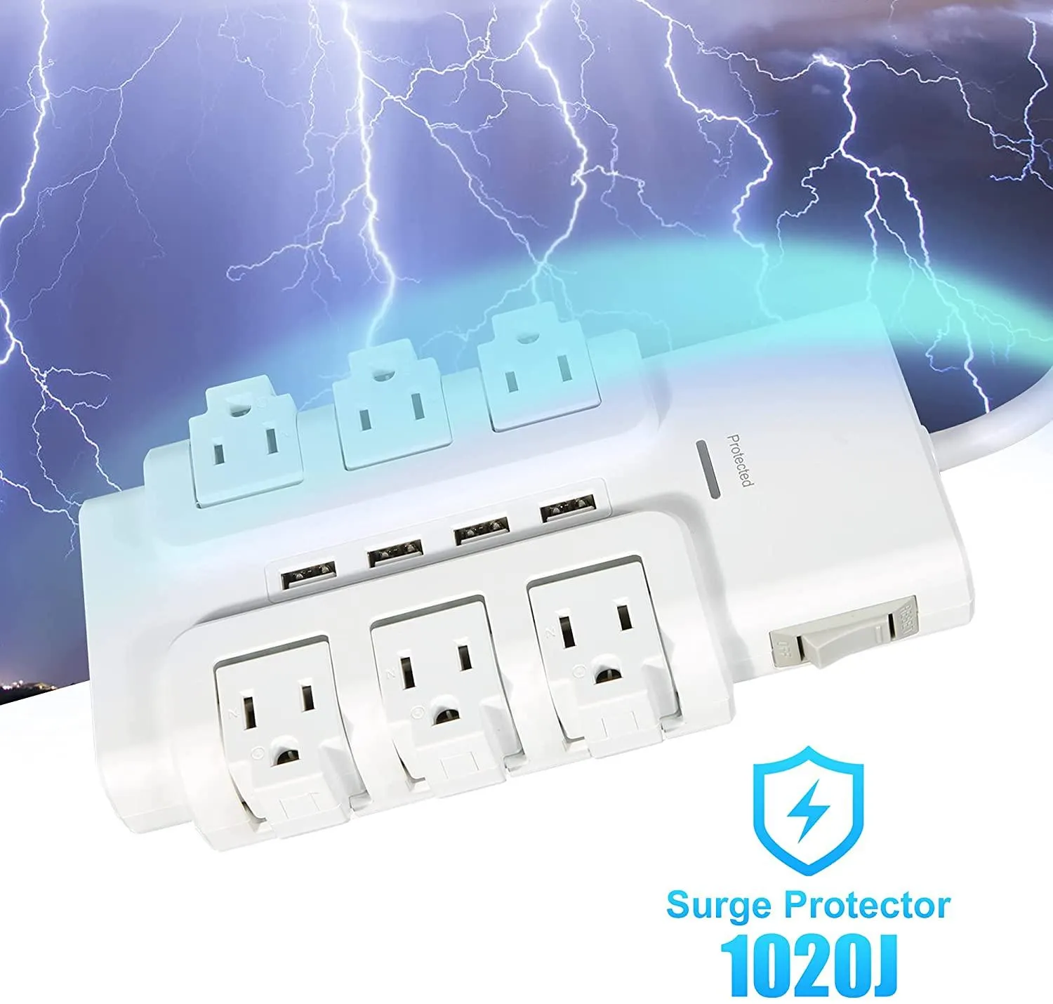 6 Outlets Extender Rotating Power Strip Surge Protector with 4 USB Ports and 6ft Extension Cord Wall Mount for Home Office