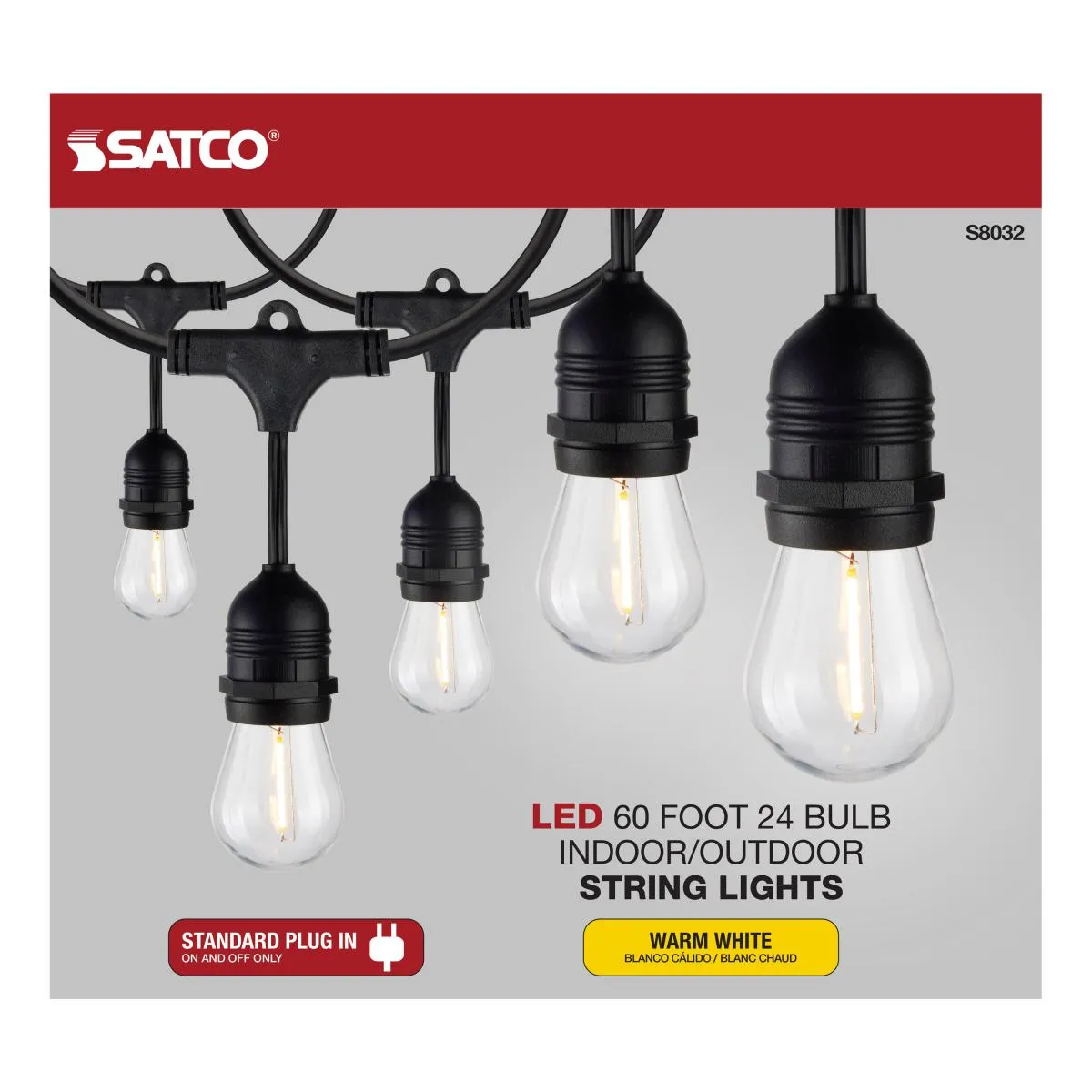 60-ft 120v Commercial LED String Light - Includes 2200K 24-S14 bulbs