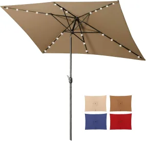 6.5x10ft Rectangular Patio Umbrella 30 LED with Push Button Tilt Crank 6 Ribs