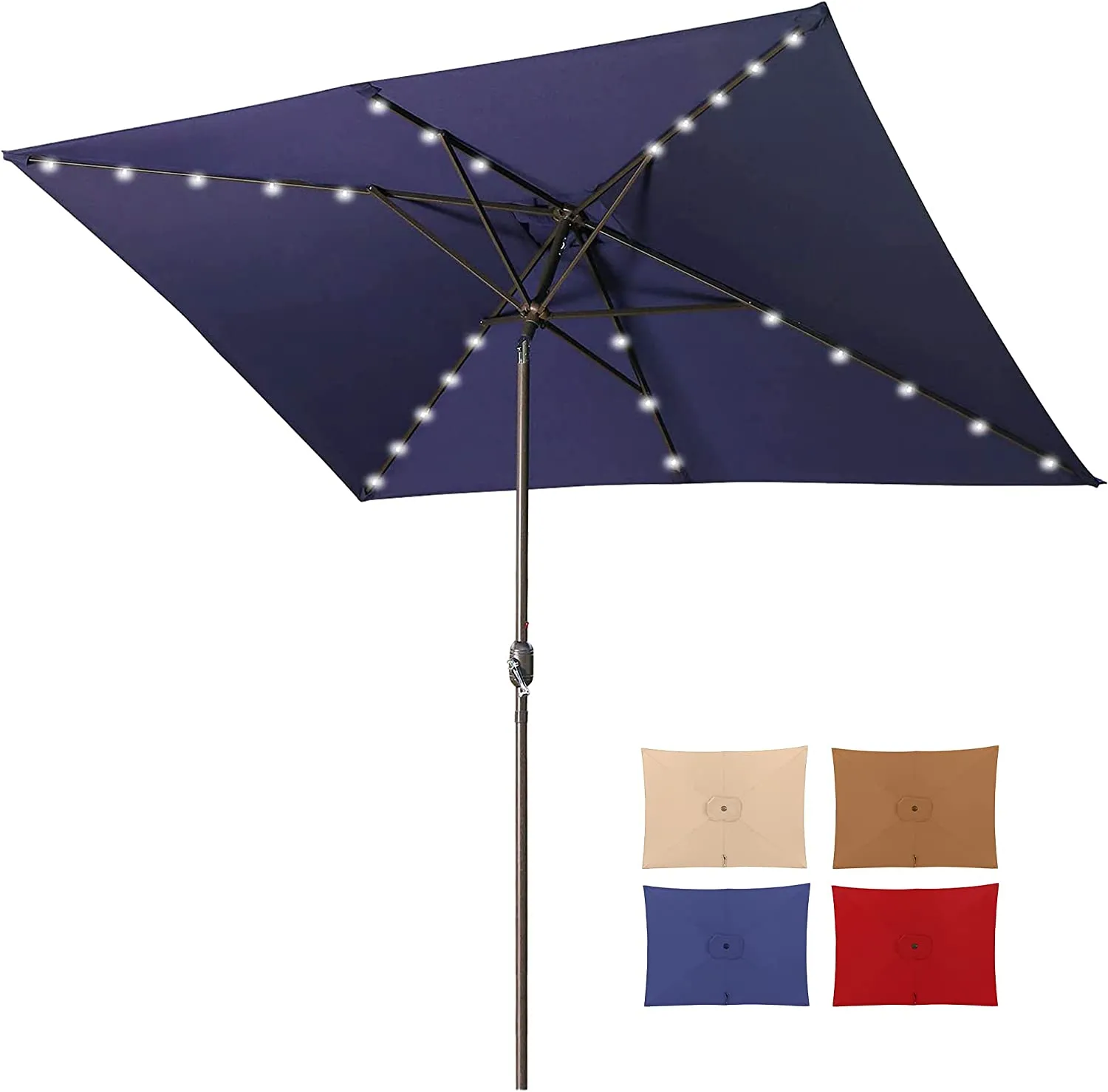 6.5x10ft Rectangular Patio Umbrella 30 LED with Push Button Tilt Crank 6 Ribs
