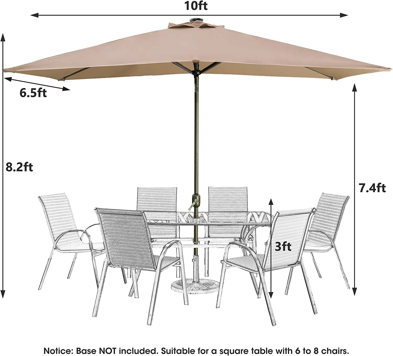6.5x10ft Rectangular Patio Umbrella 30 LED with Push Button Tilt Crank 6 Ribs