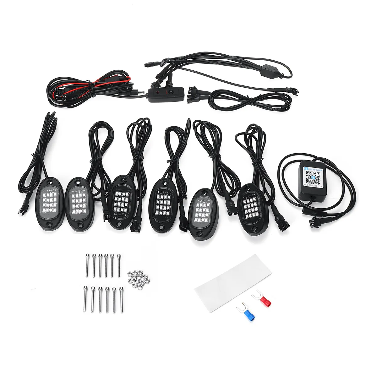 6Pcs LED RGB Off-Road Rock Light Underbody Lamp Bluetooth Control for Jeep Truck Motorcycle Boat