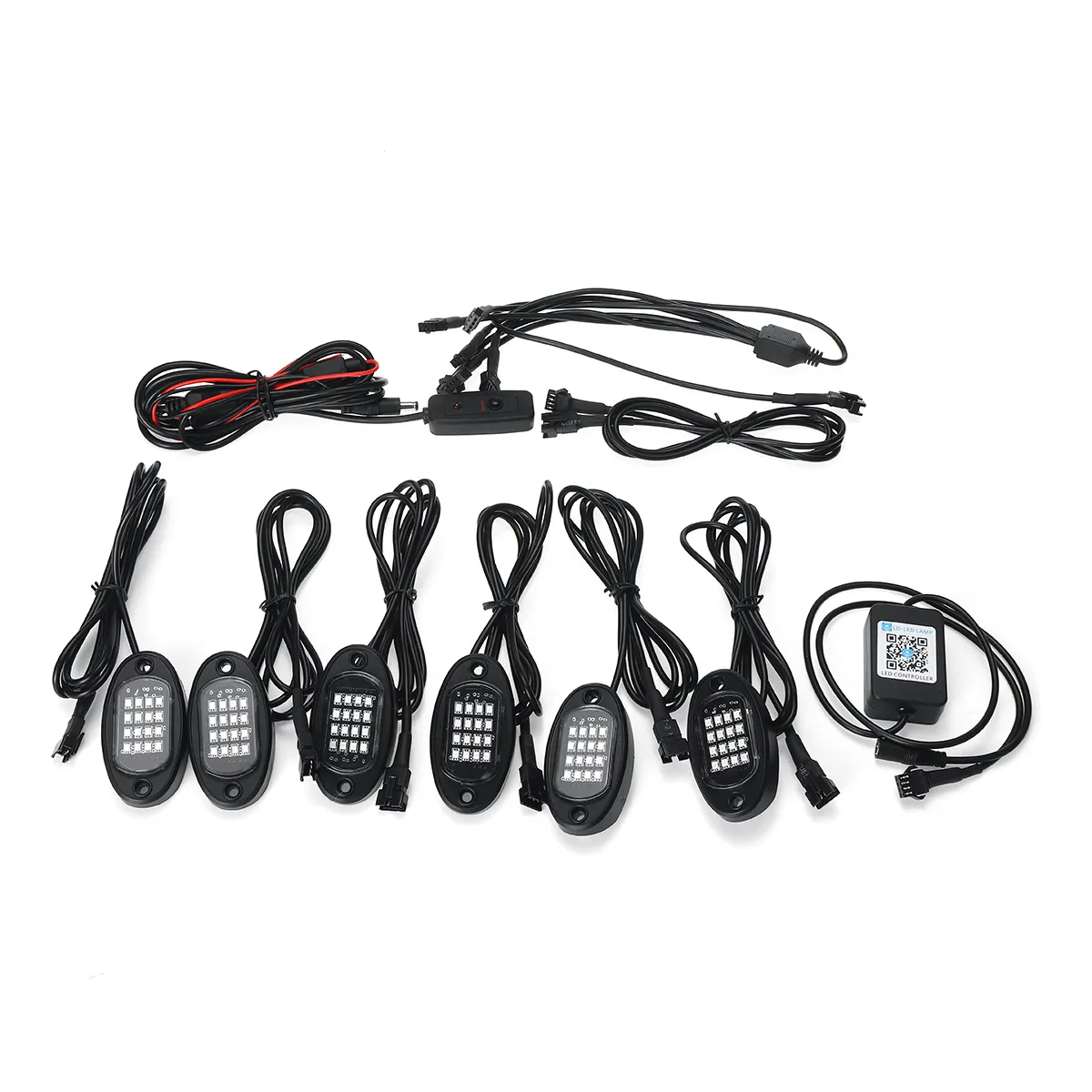 6Pcs LED RGB Off-Road Rock Light Underbody Lamp Bluetooth Control for Jeep Truck Motorcycle Boat