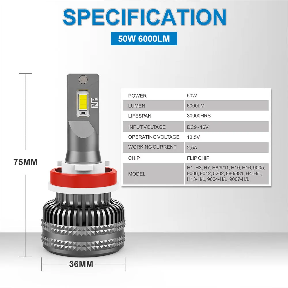 9004 LED Headlight Bulb 100W 12000LM | NAOEVO NP Series, 2 Bulbs