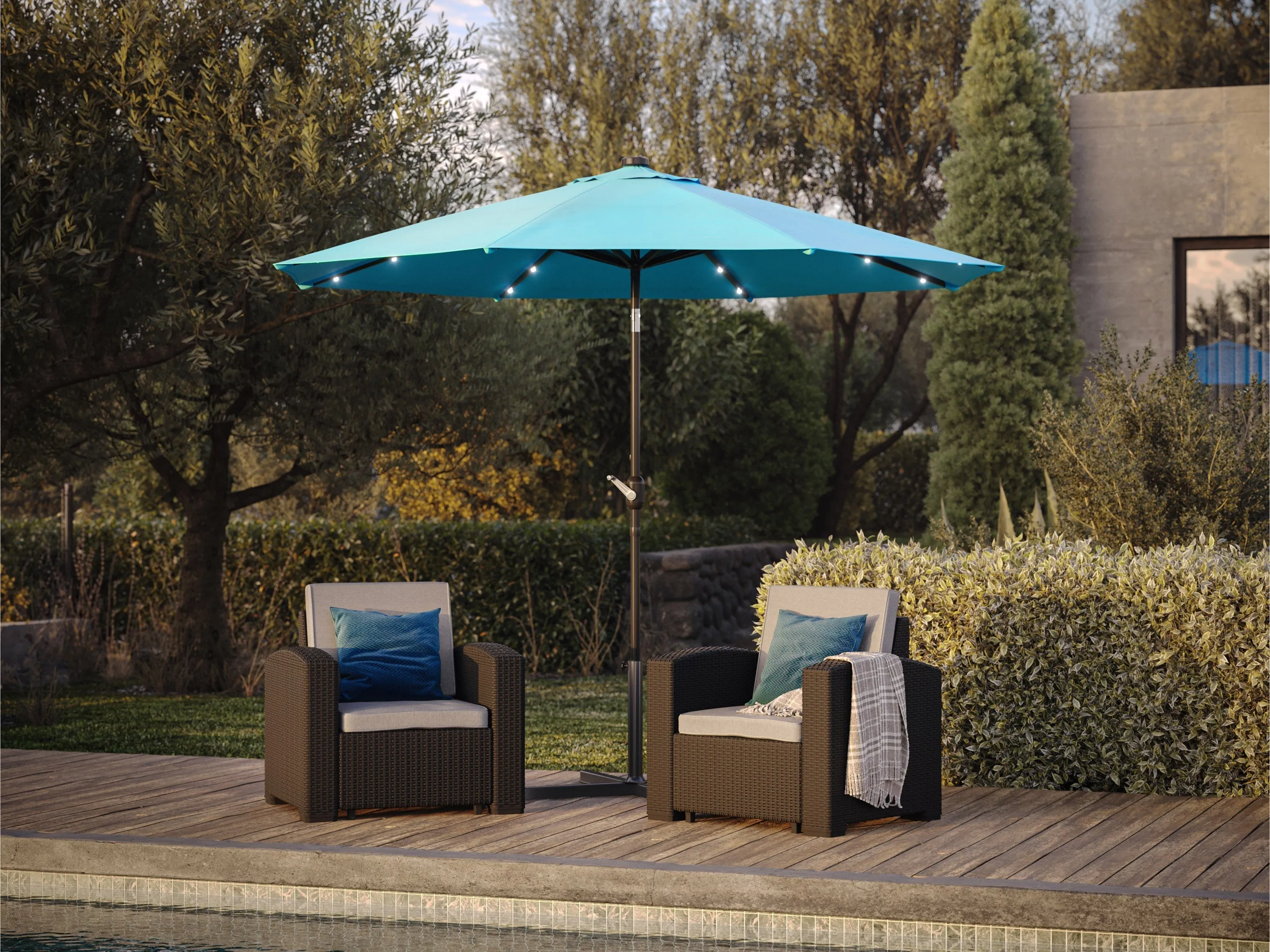 9ft Sky Blue Patio Umbrella with Lights