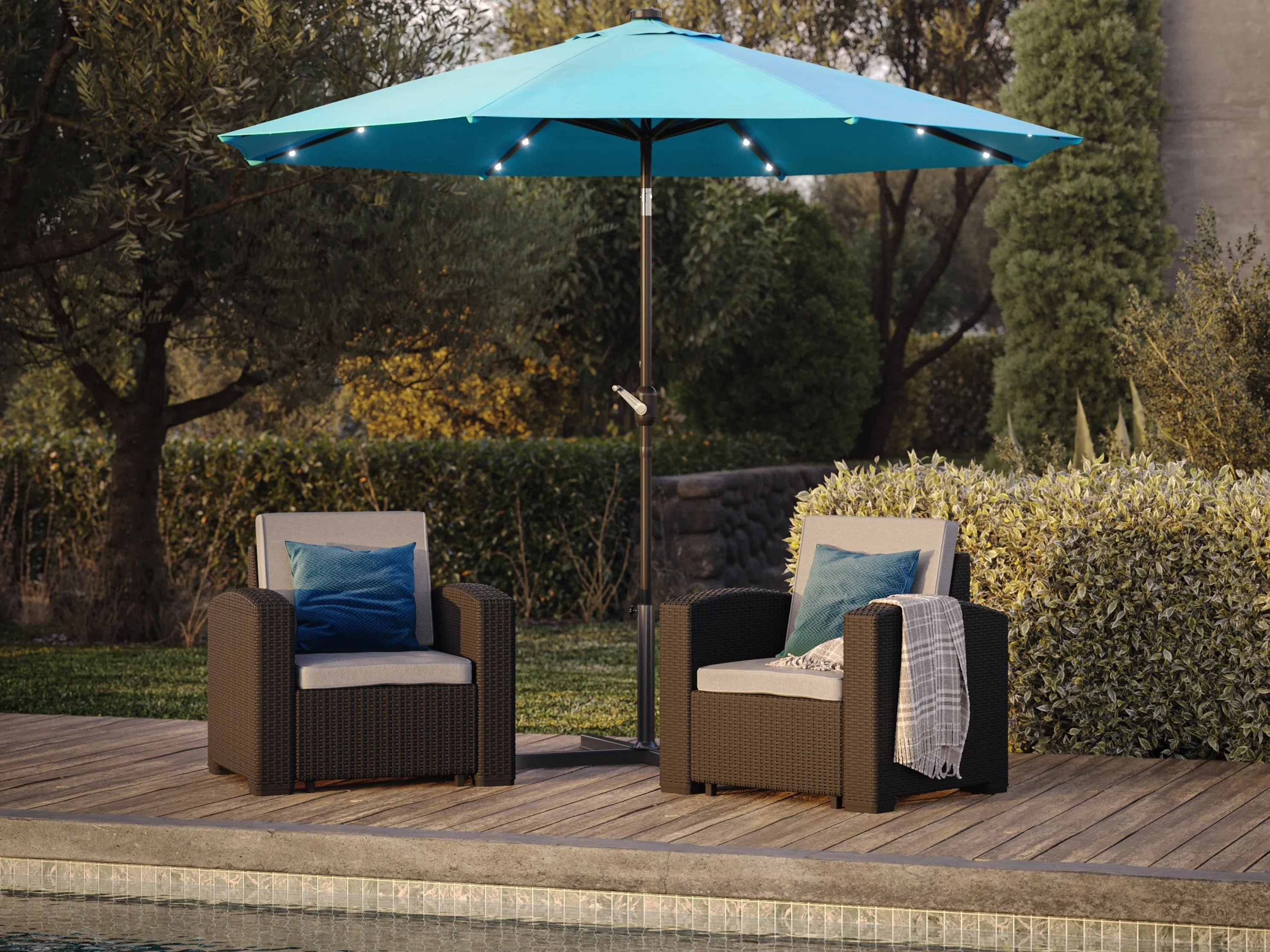 9ft Sky Blue Patio Umbrella with Lights