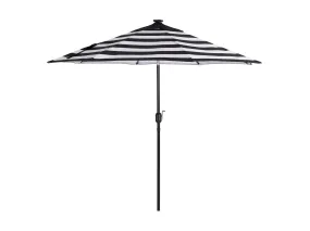 9ft Striped White And Black Patio Umbrella with Lights