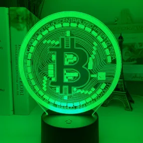 Acrylic Led Night Light Bitcoin for Room Decorative Nightlight Touch Sensor 7 Color Changing Battery Powered Table 3D Night Lamp