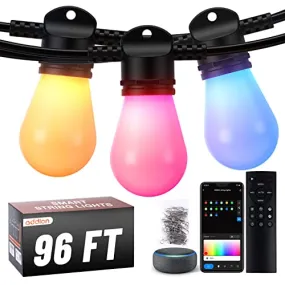 addlon 96FT Color Changing Smart Outdoor String Lights with Remote & APP Control, Customize Color Patio Lights
