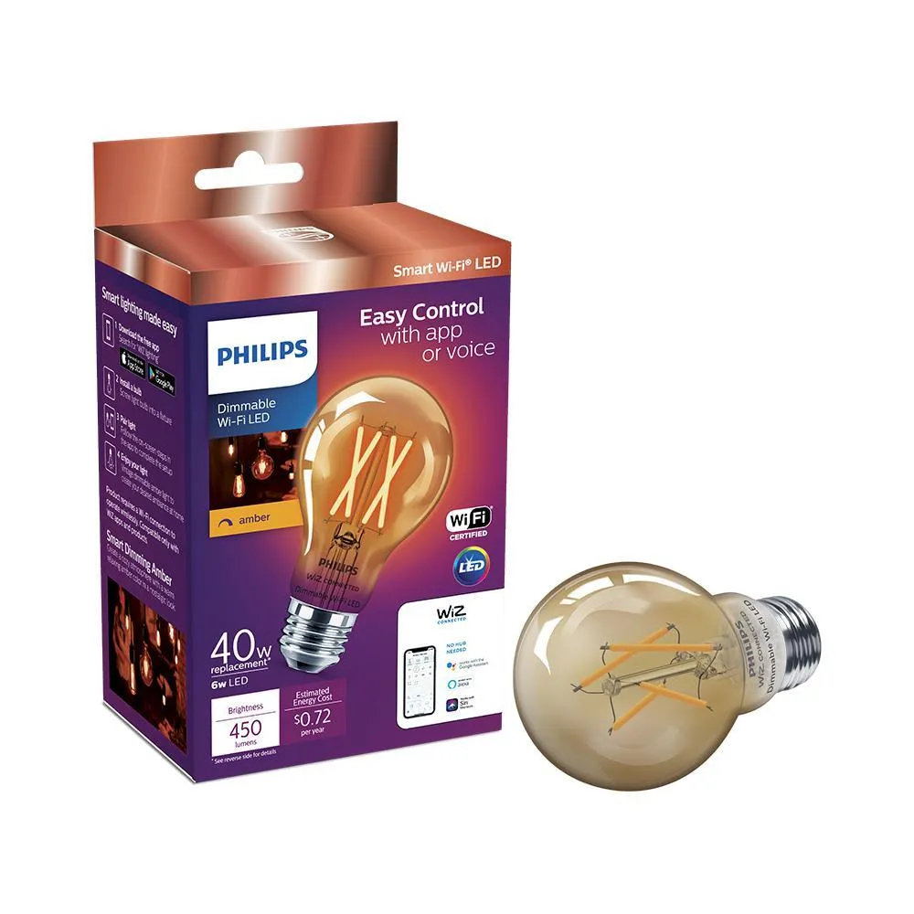 Amber A19 LED 40W Equivalent Dimmable Smart Wi-Fi Wiz Connected Wireless Light Bulb