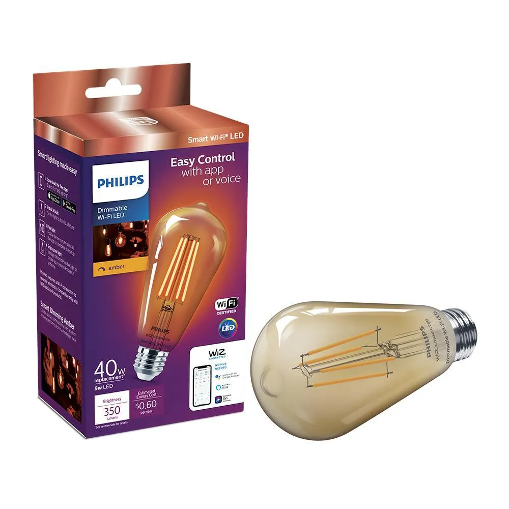 Amber ST19 LED 40-Watt Equivalent Dimmable Smart Wi-Fi Wiz Connected Wireless Light Bulb