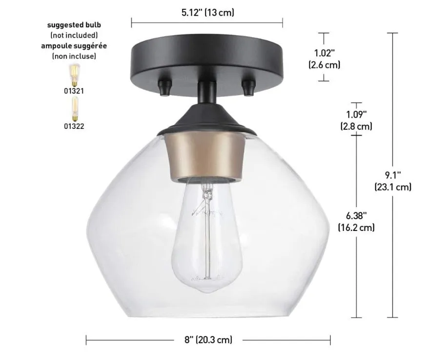 American Transparent Glass Ceiling Lamp Black Metal Living Room Ceiling Lights Bedroom Cafe Bar Corridor Restaurant Home Decor
