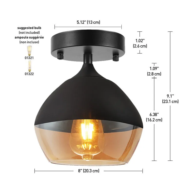 American Transparent Glass Ceiling Lamp Black Metal Living Room Ceiling Lights Bedroom Cafe Bar Corridor Restaurant Home Decor