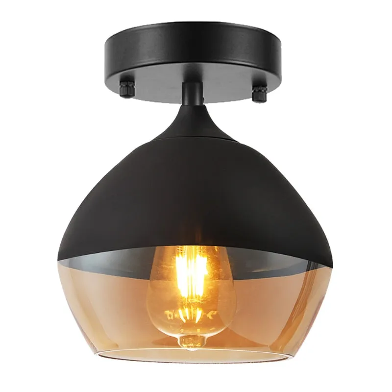 American Transparent Glass Ceiling Lamp Black Metal Living Room Ceiling Lights Bedroom Cafe Bar Corridor Restaurant Home Decor
