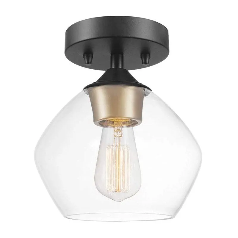 American Transparent Glass Ceiling Lamp Black Metal Living Room Ceiling Lights Bedroom Cafe Bar Corridor Restaurant Home Decor