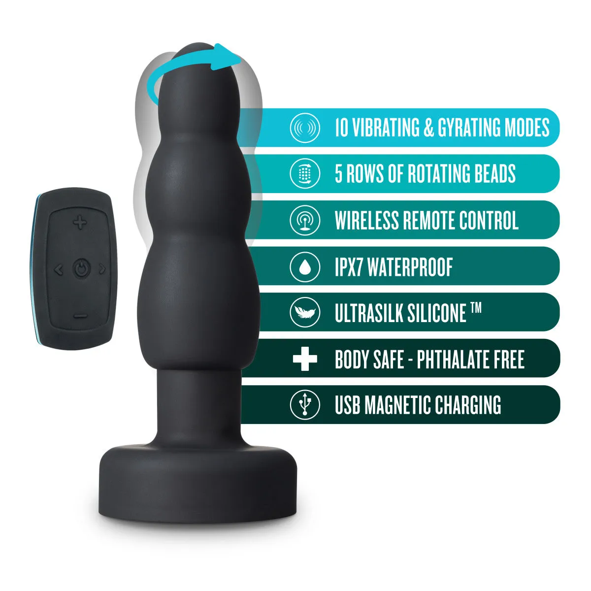 Anal Adventures Platinum By Blush® | Propel Remote-Control Black 5.75-Inch Vibrating Rechargeable Remote Control Anal Plug