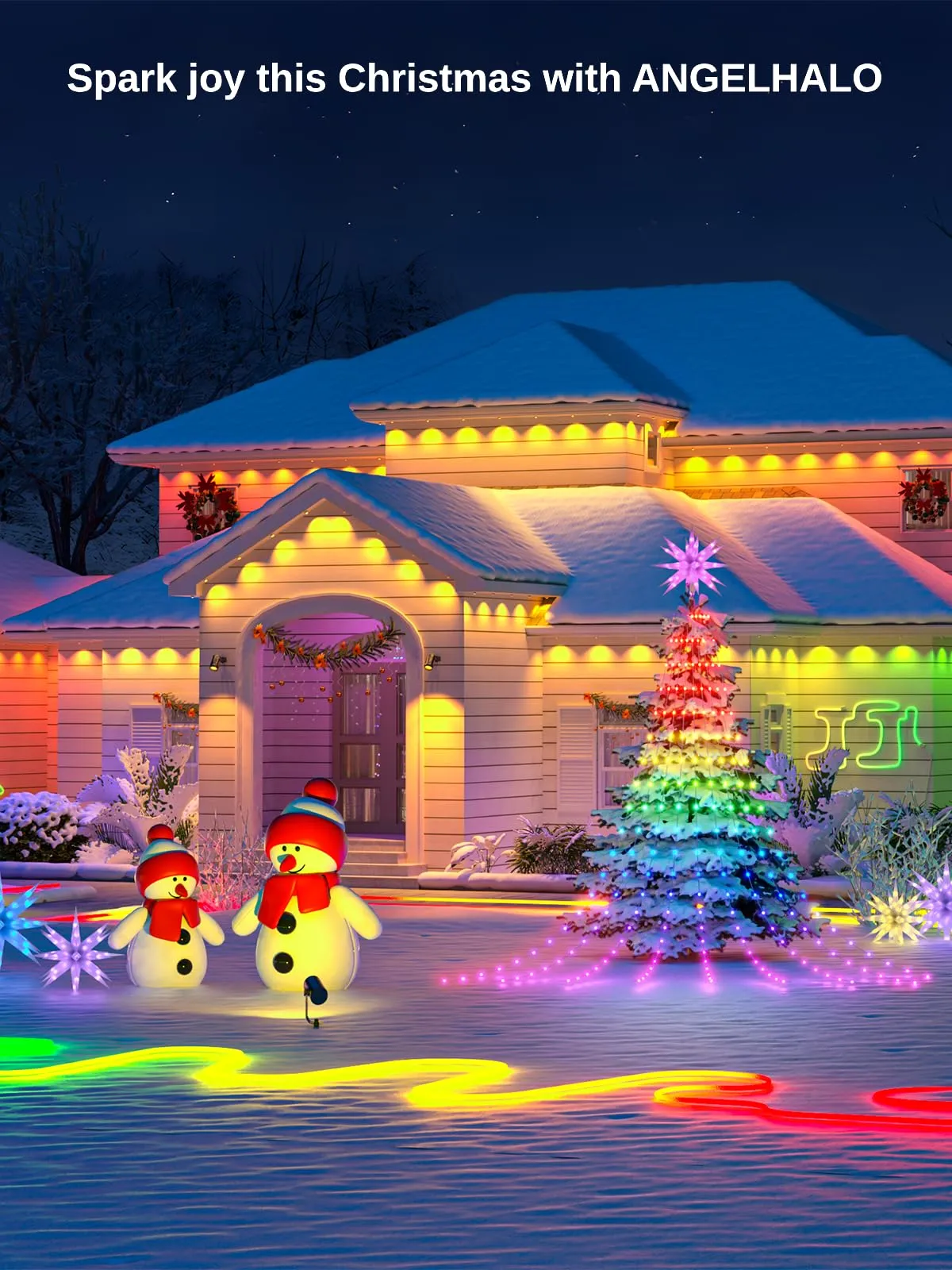 ANGELHALO 150ft Smart RGBAI Outdoor Lights, Works with Alexa