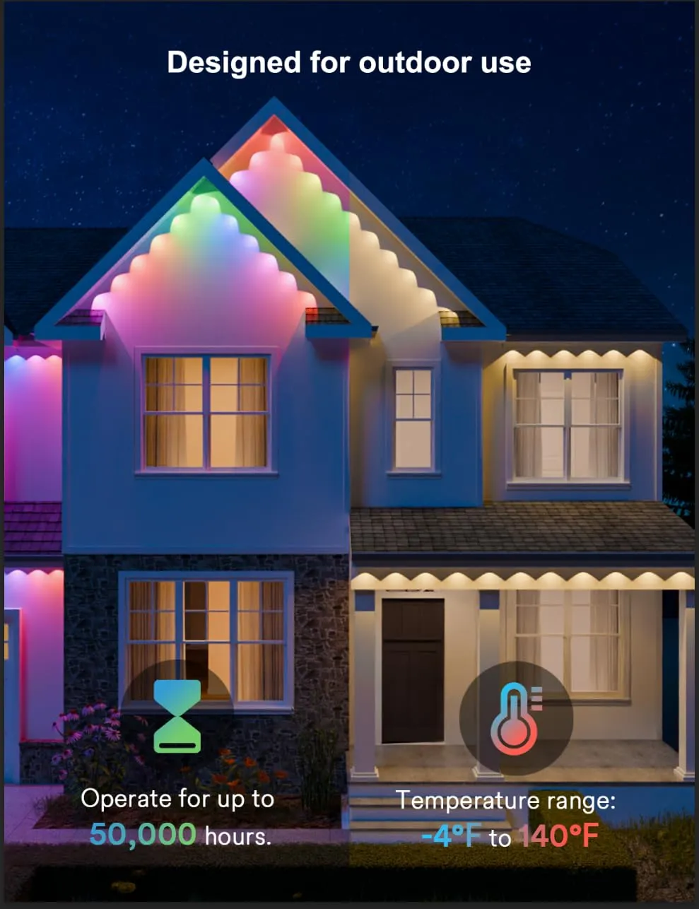 ANGELHALO 150ft Smart RGBAI Outdoor Lights, Works with Alexa