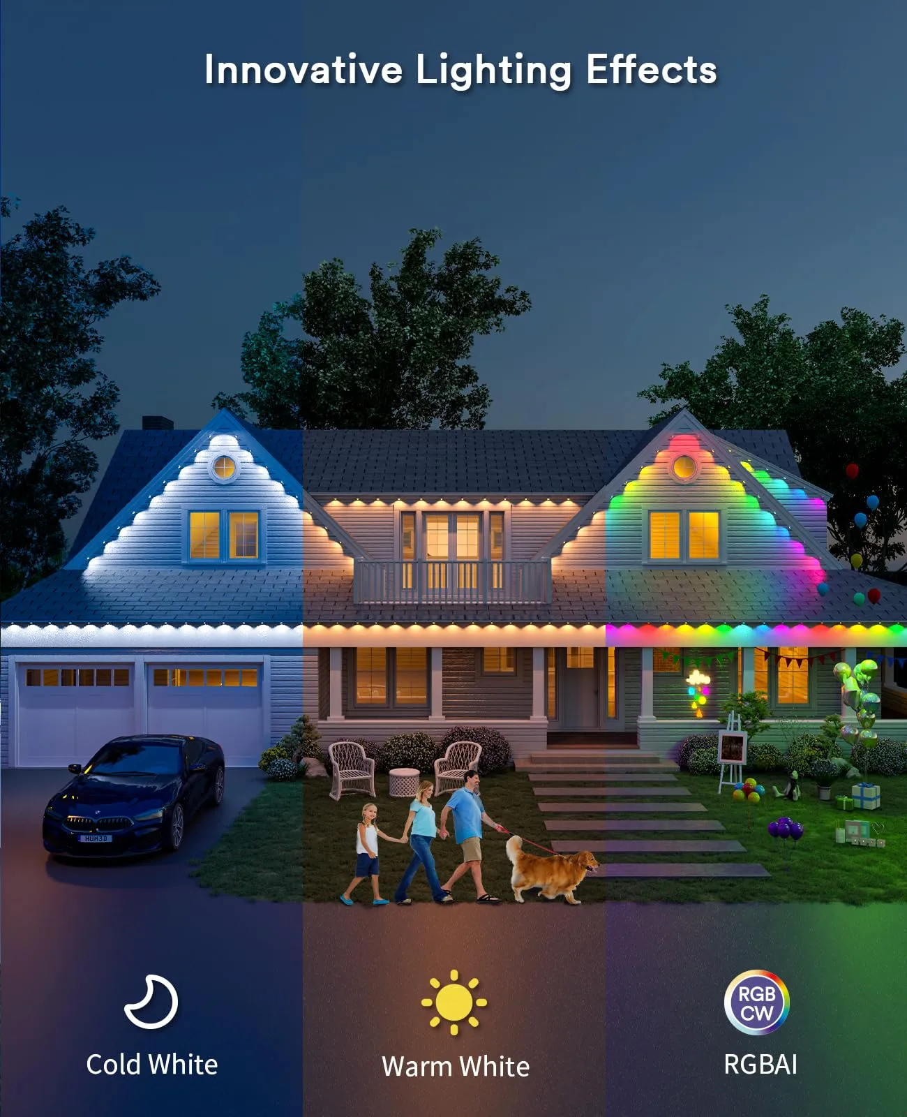 ANGELHALO 150ft Smart RGBAI Outdoor Lights, Works with Alexa