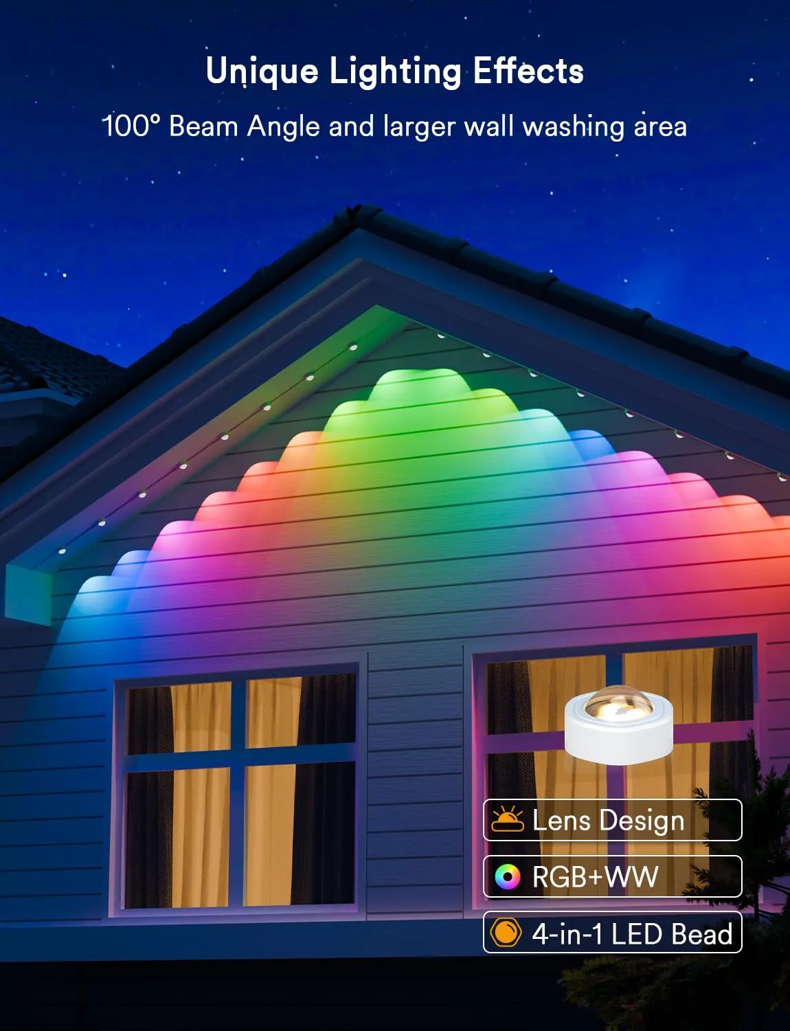 ANGELHALO 150ft Smart RGBAI Outdoor Lights, Works with Alexa