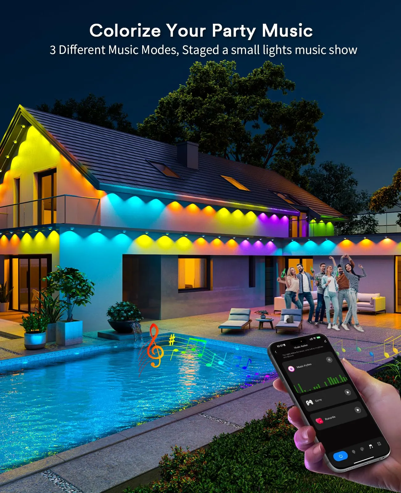 ANGELHALO 150ft Smart RGBAI Outdoor Lights, Works with Alexa