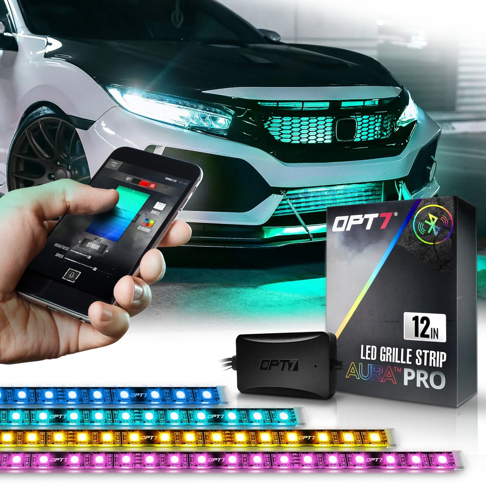 AURA PRO Exterior Pack Bundle (Grille LED Kit   Wheel Well Kit - Bluetooth Enabled APP   DreamColor Underglow LED Kit)