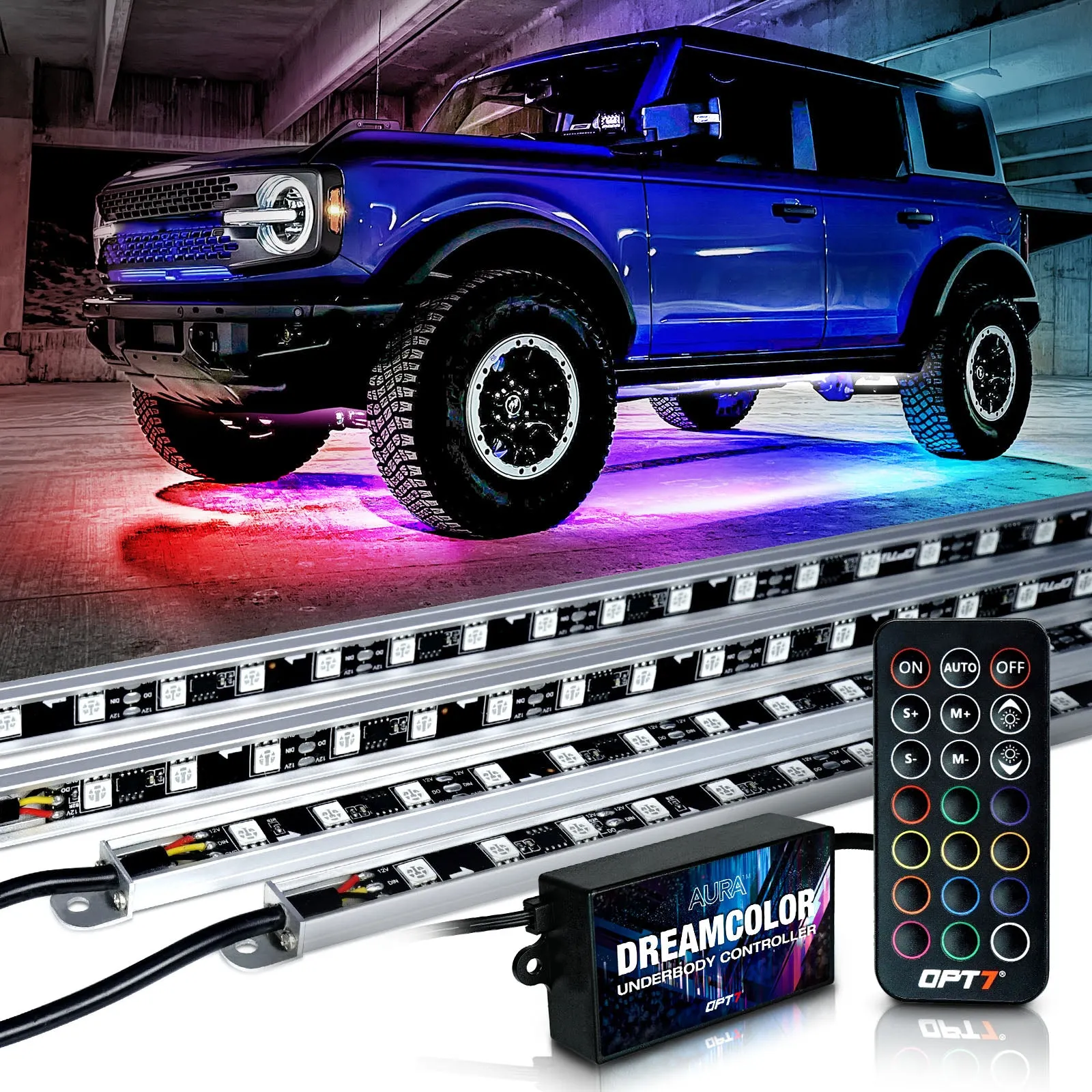 AURA PRO Exterior Pack Bundle (Grille LED Kit   Wheel Well Kit - Bluetooth Enabled APP   DreamColor Underglow LED Kit)