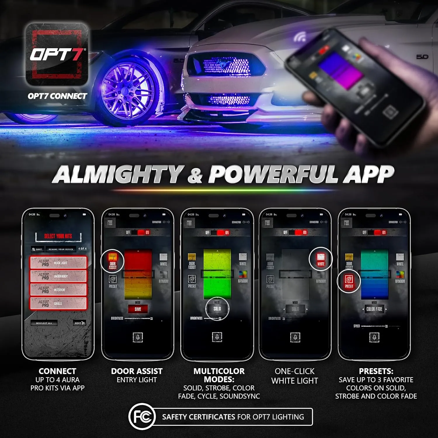 AURA PRO Exterior Pack Bundle (Grille LED Kit   Wheel Well Kit - Bluetooth Enabled APP   DreamColor Underglow LED Kit)