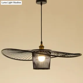 Bamboo Weaving Drum Shade Hanging Light with Fisherman's Hat Design - Perfect for Dining Room