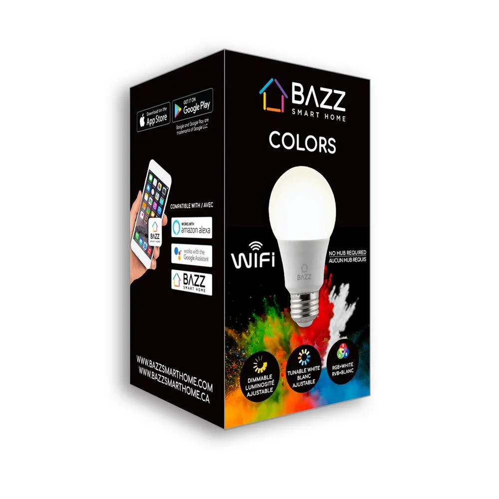 BAZZ Smart Home 60-Watt Equivalent A19 Dimmable Tunable RGB Smart Wi-Fi LED Light Bulb