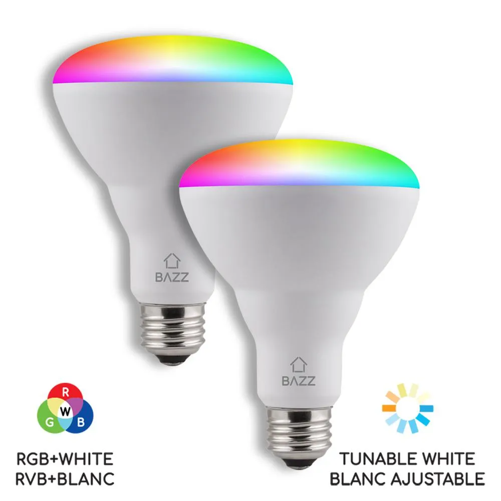 BAZZ SMART HOME 65-Watt Equivalent BR30 Dimmable Tunable RGB Smart Wi-Fi LED Light Bulb (2-Pack)