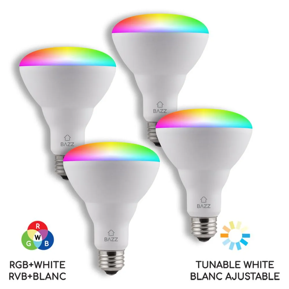 BAZZ SMART HOME 65-Watt Equivalent BR30 Dimmable Tunable RGB Smart Wi-Fi LED Light Bulb (4-Pack)