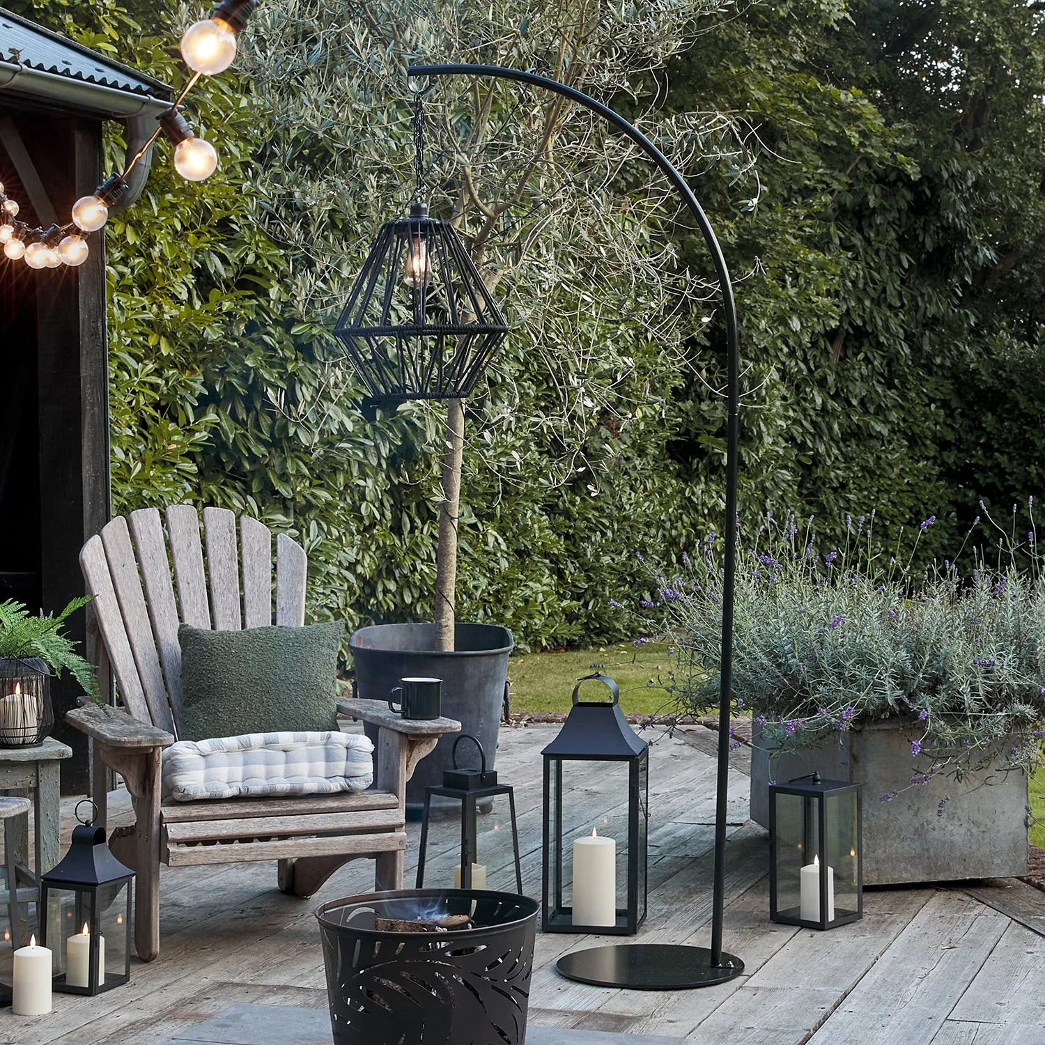 Black Cage Solar Outdoor Pendant Light with Stand