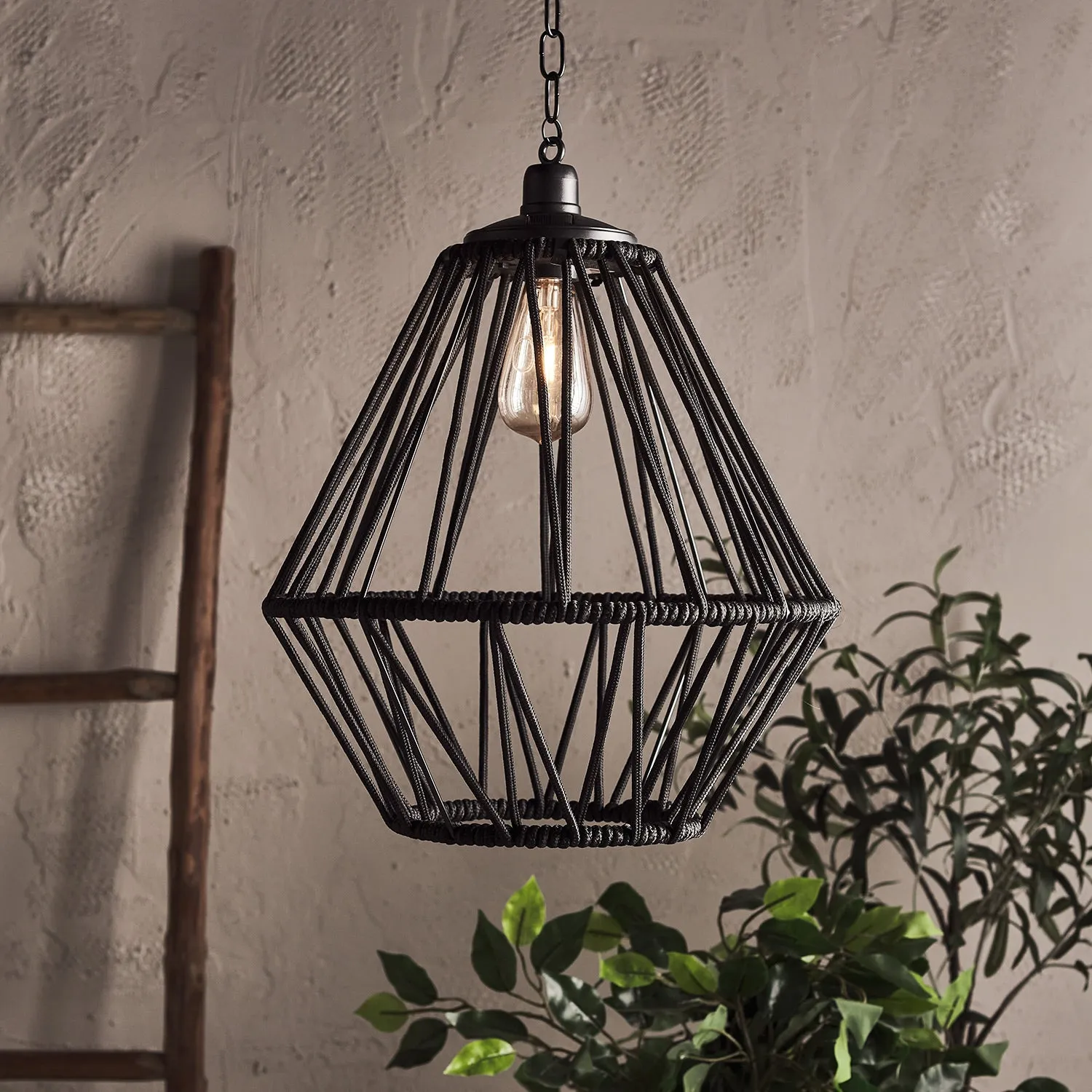 Black Cage Solar Outdoor Pendant Light with Stand