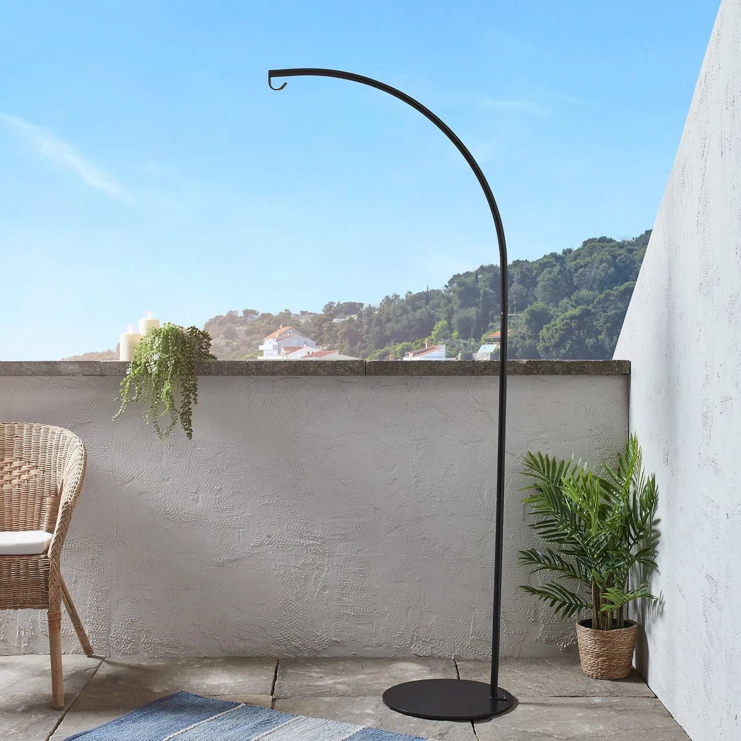 Black Cage Solar Outdoor Pendant Light with Stand