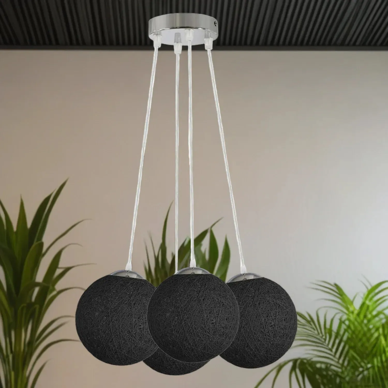 Black Rattan Wicker Woven Ball Globe Pendant Lampshade Four Outlet~1827
