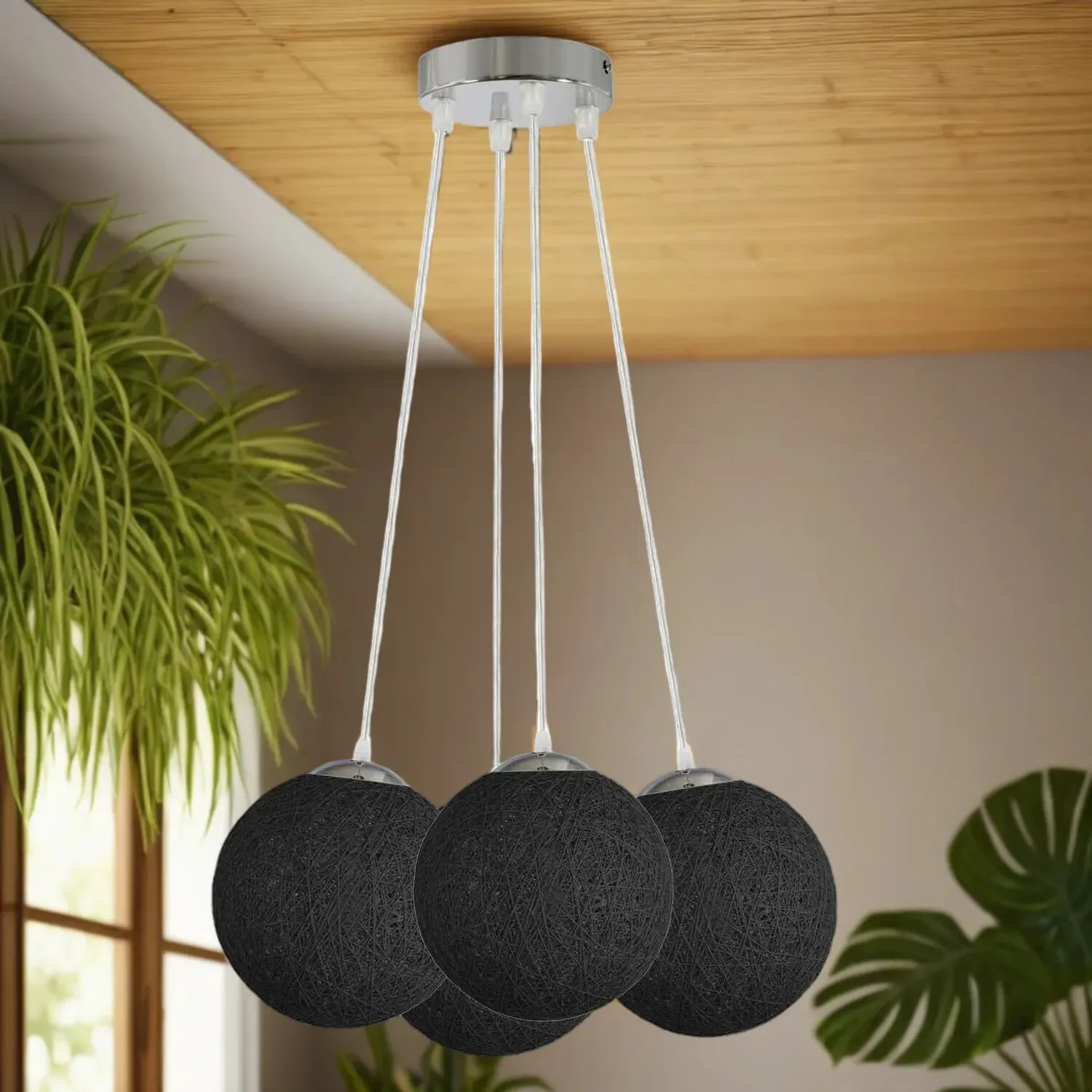 Black Rattan Wicker Woven Ball Globe Pendant Lampshade Four Outlet~1827
