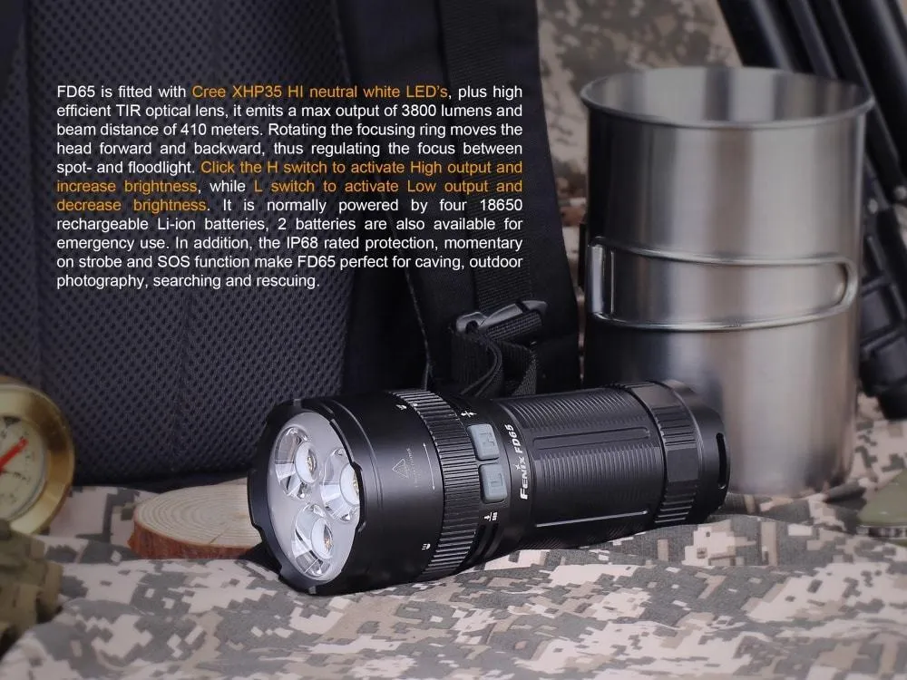 Brand New Fenix FD65 FOCUS 3800 Lumens CREE LED Searchlight/Flashlight