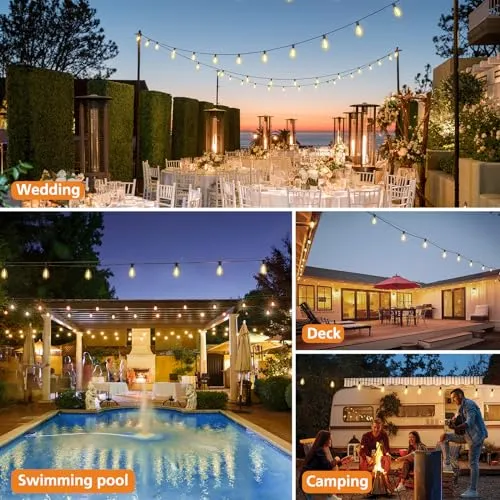 Brightever Dimmable Outdoor String Lights with Remote,3 Colors in 1 LED Patio Lights for Outside with 25 1 ST38 Edison Bulbs, 50FT 3 Modes Gazebo Lights Waterproof for Camping Deck, 2700K/4000K/5000K