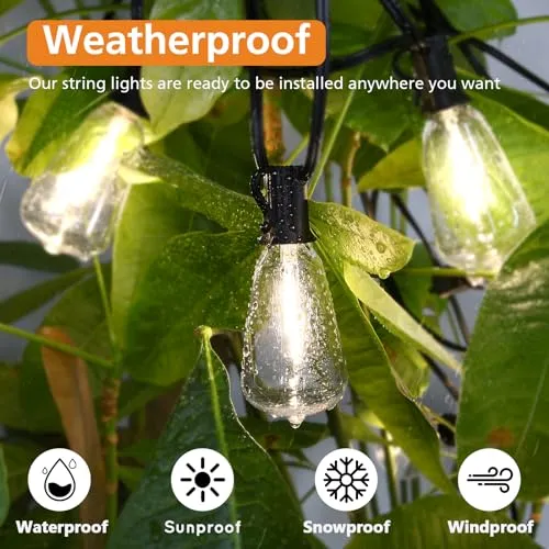 Brightever Dimmable Outdoor String Lights with Remote,3 Colors in 1 LED Patio Lights for Outside with 25 1 ST38 Edison Bulbs, 50FT 3 Modes Gazebo Lights Waterproof for Camping Deck, 2700K/4000K/5000K