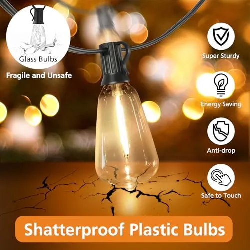 Brightever Dimmable Outdoor String Lights with Remote,3 Colors in 1 LED Patio Lights for Outside with 25 1 ST38 Edison Bulbs, 50FT 3 Modes Gazebo Lights Waterproof for Camping Deck, 2700K/4000K/5000K