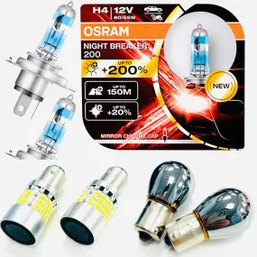Caddy MK3 11-15 H4 Osram Night Breaker 200, LED DRL Upgrade Bulbs & Chrome Indicator Bulbs