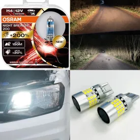 Caddy MK4 15-20 H4 Osram Night Breaker 200 & LED DRL Headlight Upgrade Bulbs Built In Fan Superb Quality