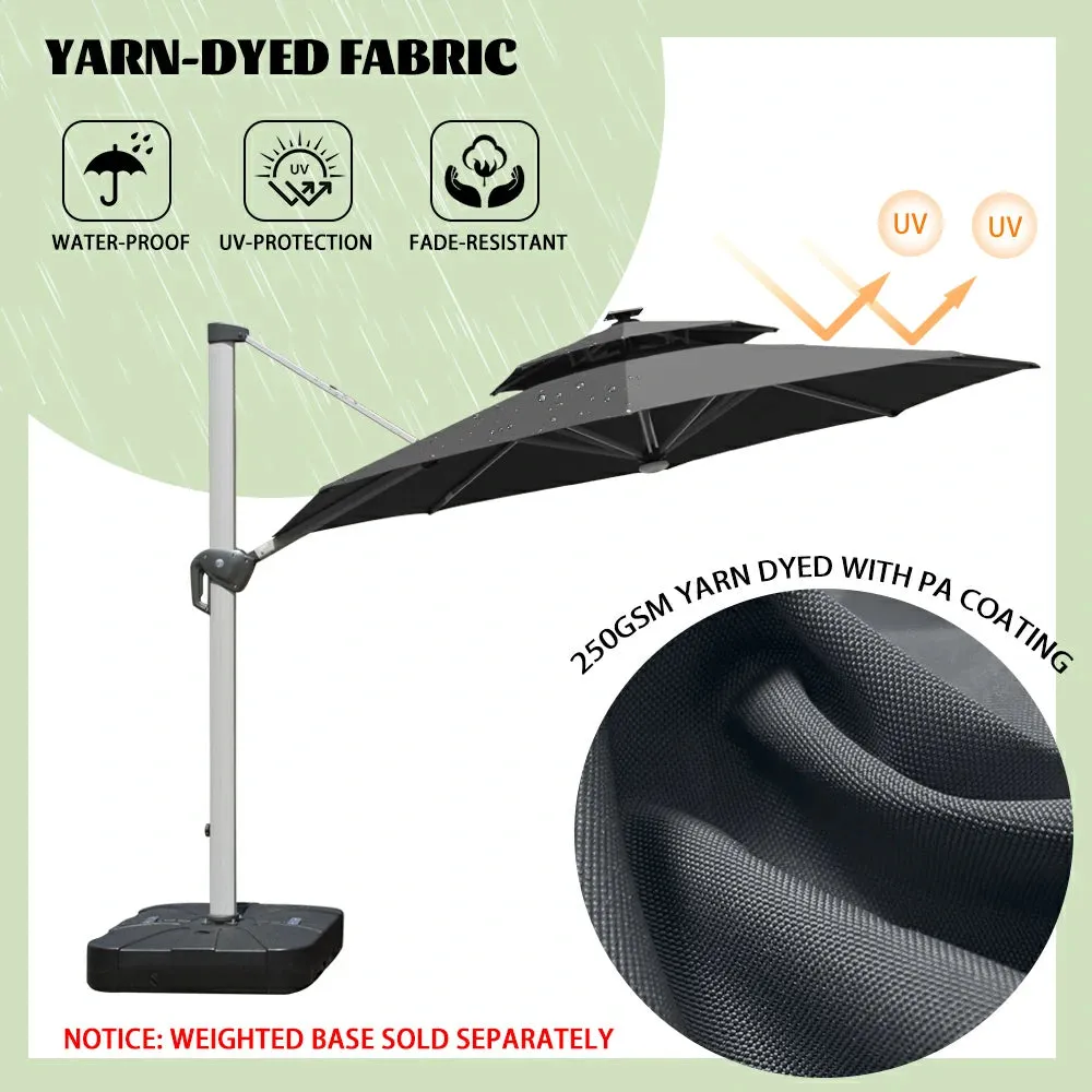 Cantilever Patio Umbrella with Solar Lights - Round