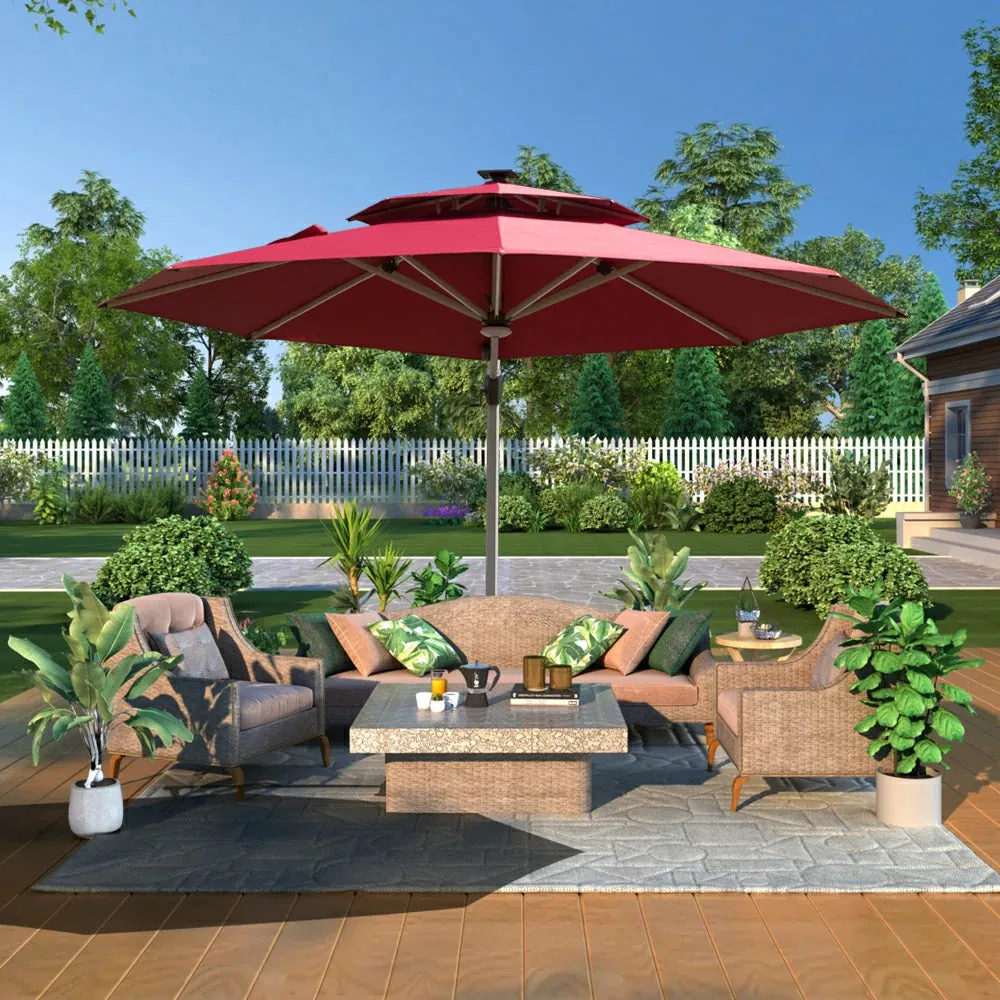 Cantilever Patio Umbrella with Solar Lights - Round